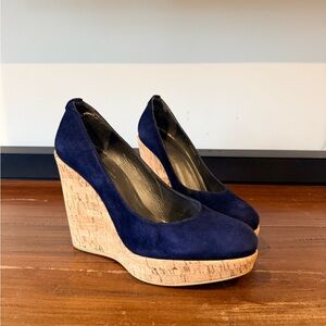 Women’s Navy Suede Cork Wedge Pumps
